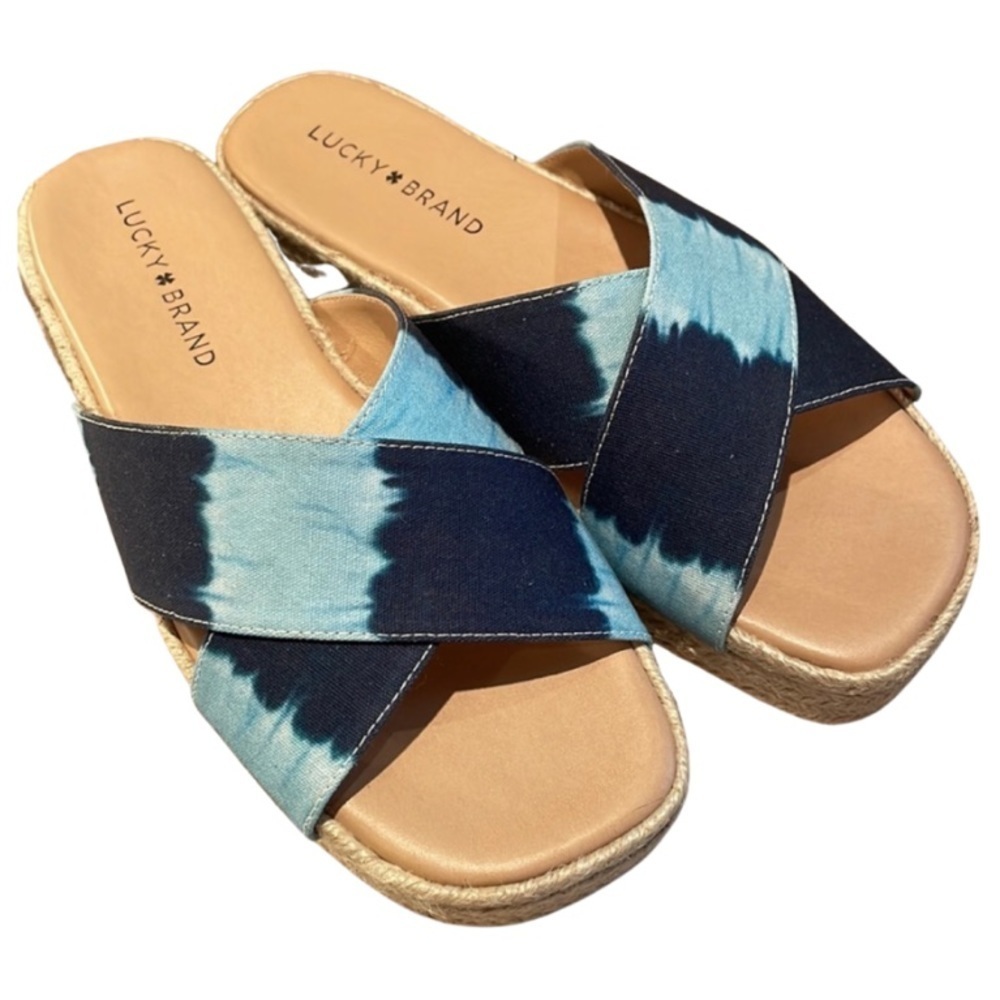 LUCKY BRAND Denim Tie Dye Espadrille Sandals Blue Ombré NWOTS - Picture 6 of 10